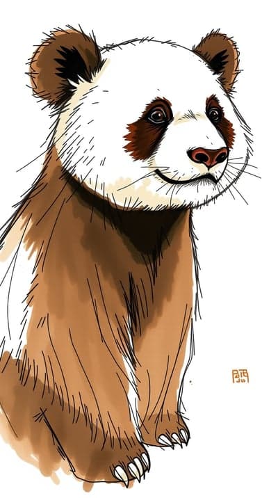 Adorable Brown Panda Illustration with Detailed Fur and Claws