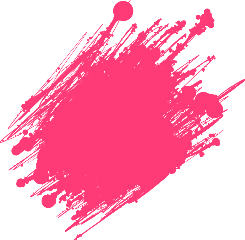 Pink cross stroke red ink mark features textured brush pen bristles and a vibrant hand-drawn matte finish.