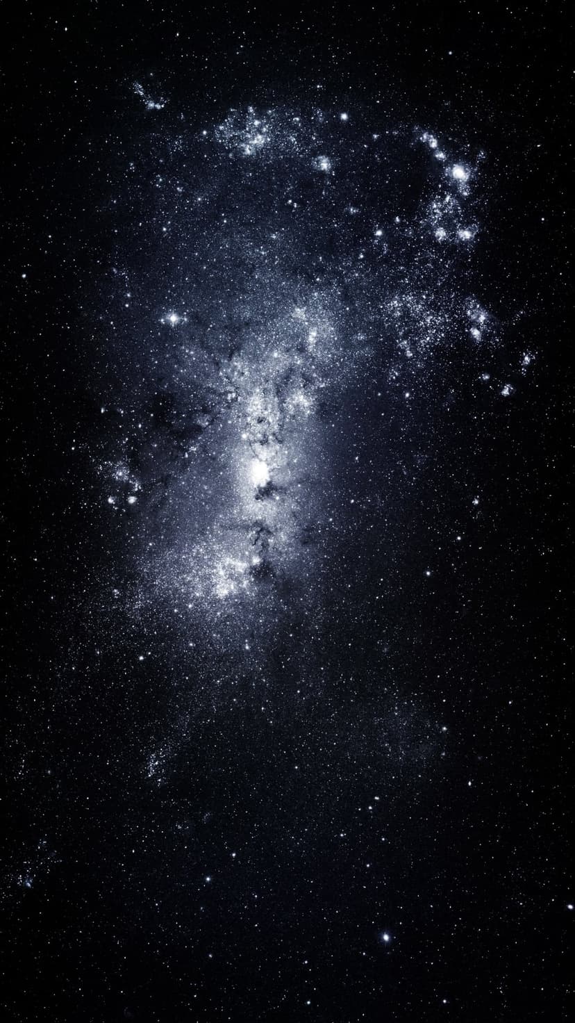 Glowing cosmic nebula with a bright central core surrounded by dense white star clusters in deep black space.