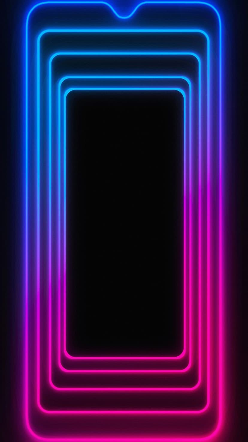 Concentric neon frames transition from electric blue to pink, creating a vibrant geometric light trail effect.