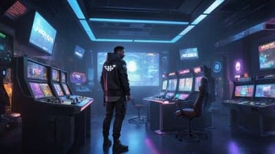 Futuristic Arcade Room with Gamer