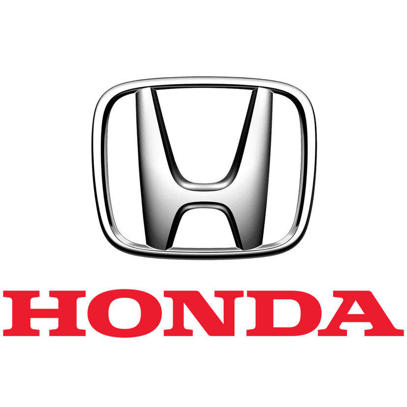 Honda emblem in metallic silver sits inside a bold red square frame with realistic chrome light reflections.