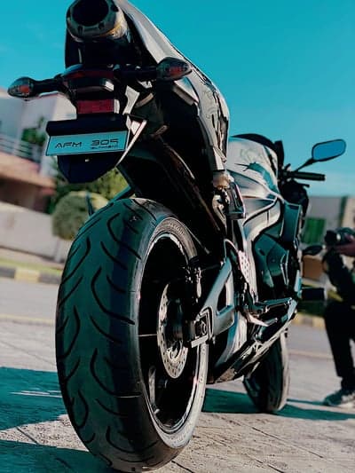 Rear View of Sportbike Motorcycle with License Plate