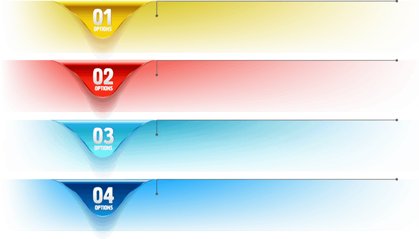Four layered options chart infographic displays stacked blue geometric blocks on a transparent background.