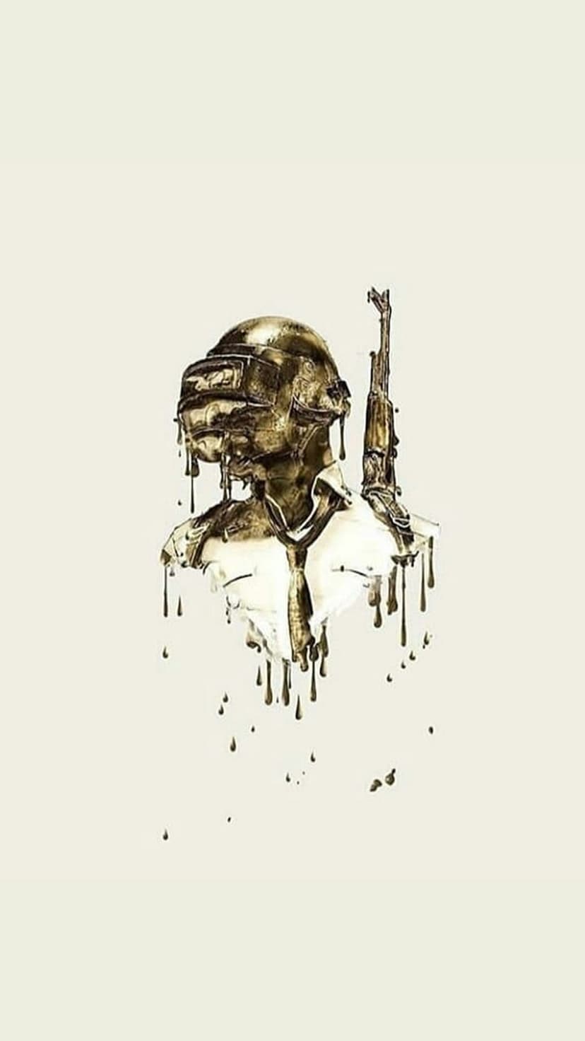 Tactical soldier wearing a helmet melts into liquid gold with metallic drips cascading from his assault rifle.