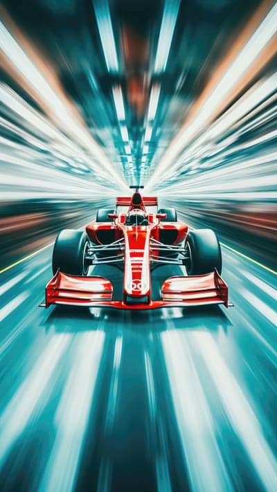 Red Formula 1 Car Speeds Through Blurry Tunnel