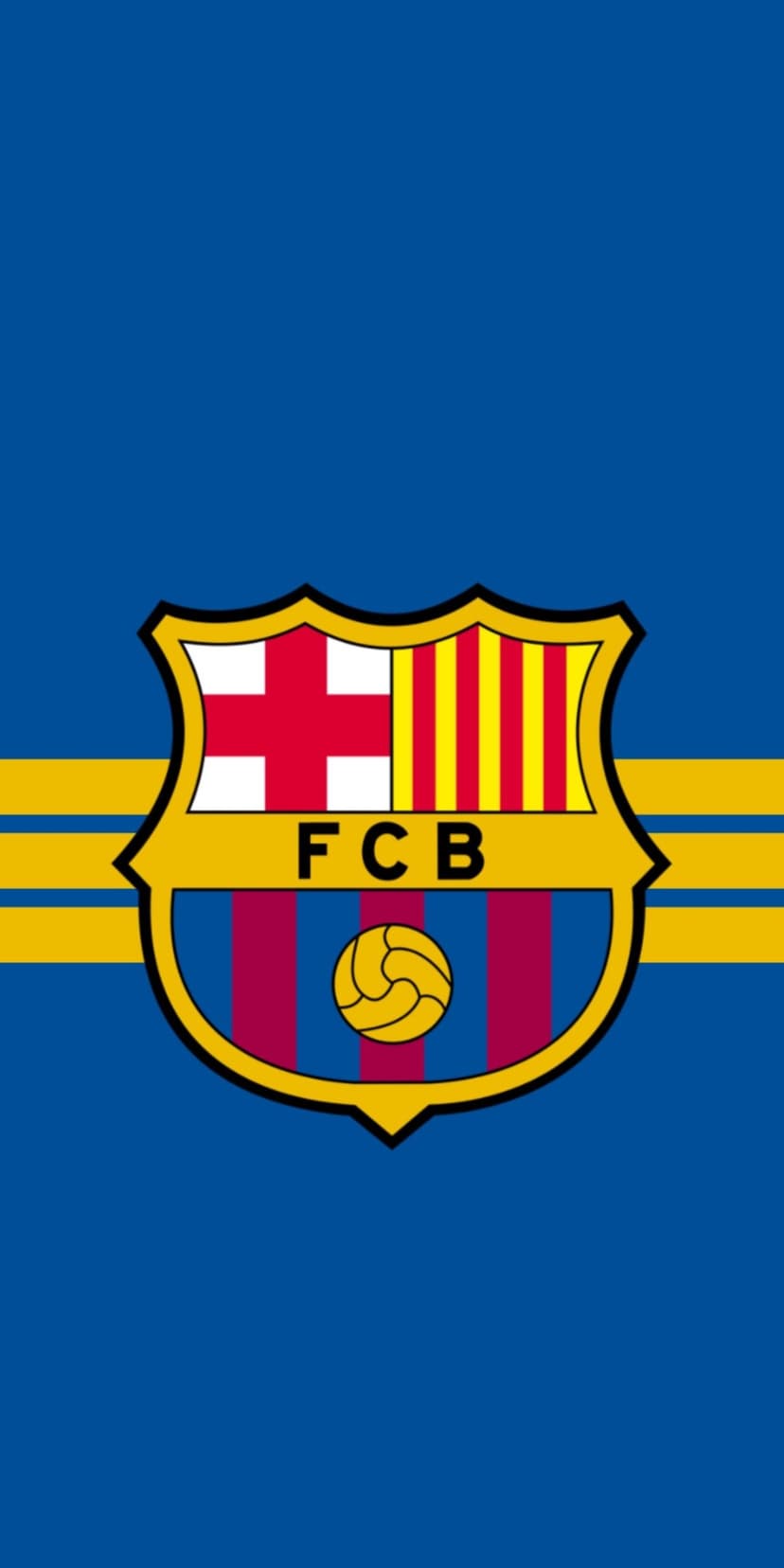 FC Barcelona crest featuring Catalan stripes and a cross centered on blue and golden yellow horizontal bands.