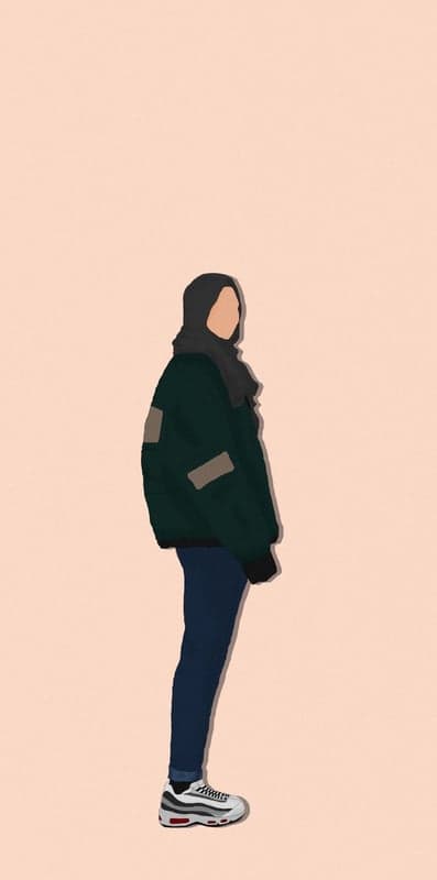 Minimalist illustration of a woman in hijab and bomber jacket