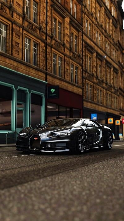 Obsidian Bugatti Chiron Hypercar City Street Phone Screen