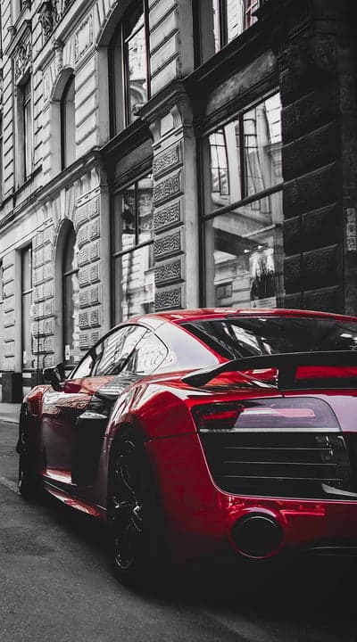 Red Audi R8 Luxury Sports Car on City Street