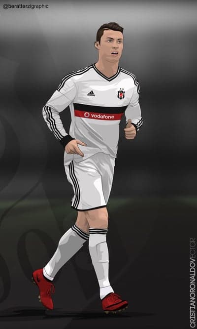 A cartoon drawing of a soccer player in a white uniform