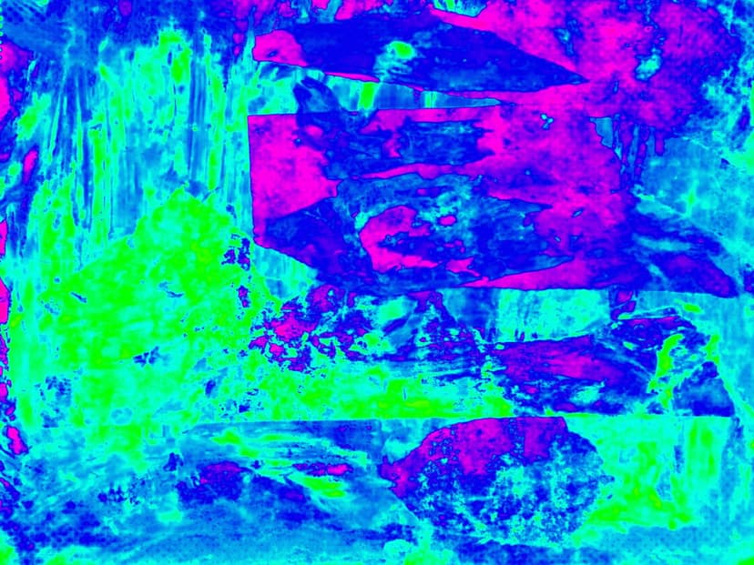 Luminous neon swirls of magenta and cyan paint loop together against a dark, textured artistic background.