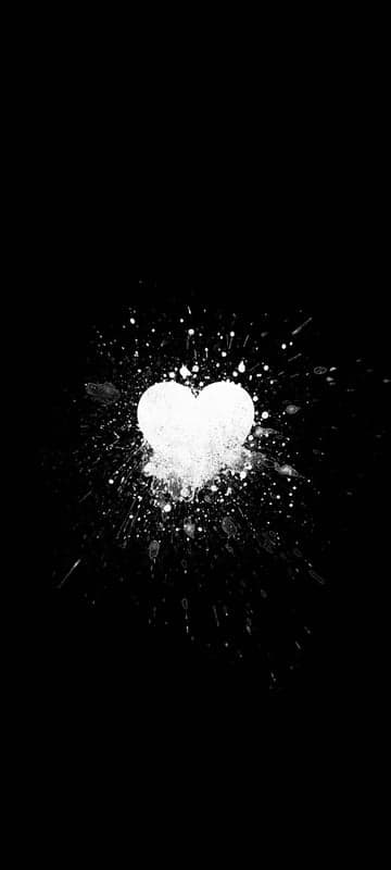 White Heart Splatter Effect on Black Background Wallpaper