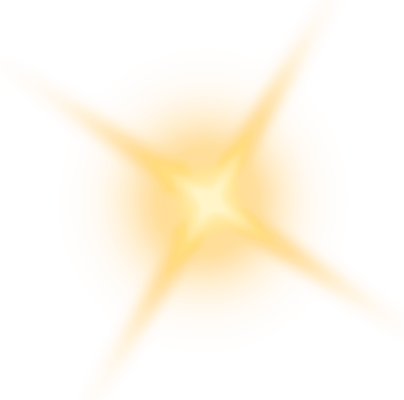Yellow glowing star illustration featuring five points and a radiant halo against a transparent background.