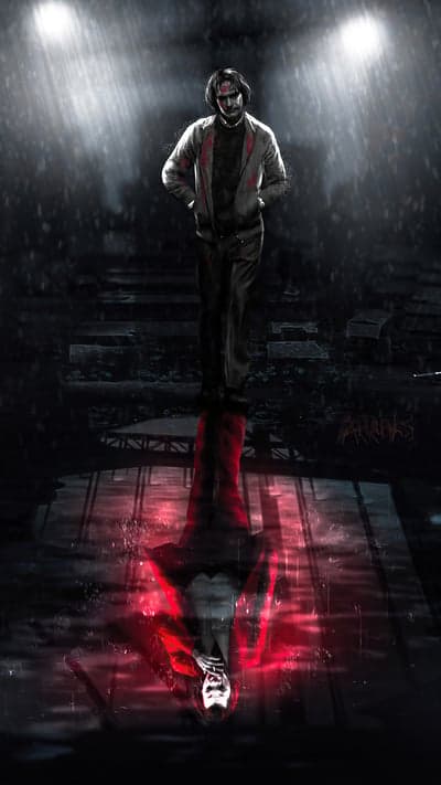 Joker Reflection in Rainy Gotham Alleyway