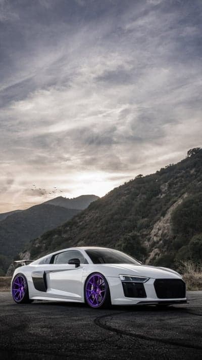 Custom Audi R8 Supercar Purple Rims Mountain Road Wallpaper