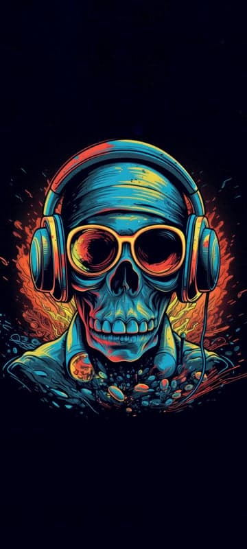 Cool Skeleton with Headphones and Sunglasses Artwork