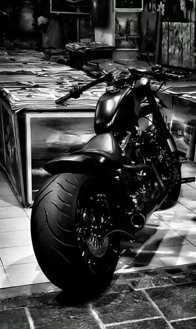 Monochrome Custom Chopper in Artist Studio Phone Wallpaper