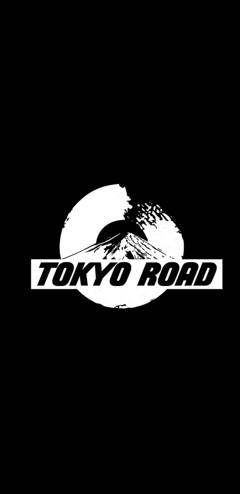 Mount Fuji silhouette centered in a black ink circle above Tokyo Road lettering within a bold rectangular block.