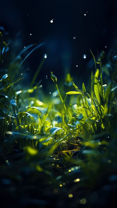 Magical Night Forest Grass with Fireflies