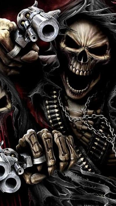Grim Reaper Skeleton with Guns and Chains