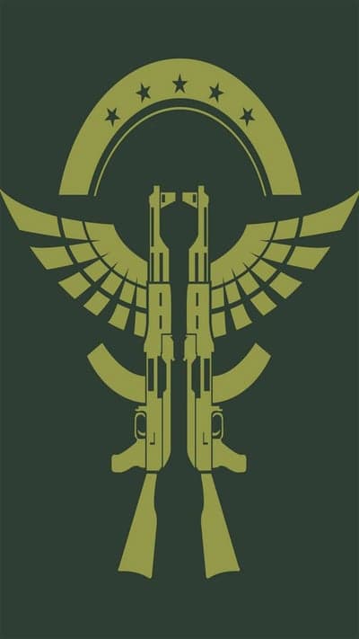 Stylized Military Emblem with Wings and Rifles