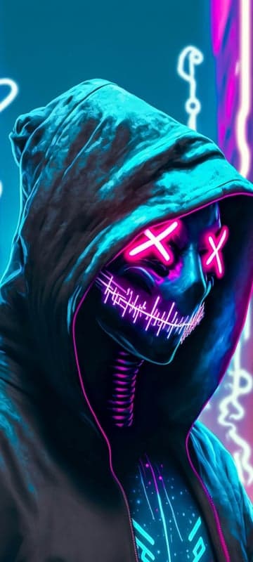 Cyberpunk Neon Masked Figure Hooded Neon Glow