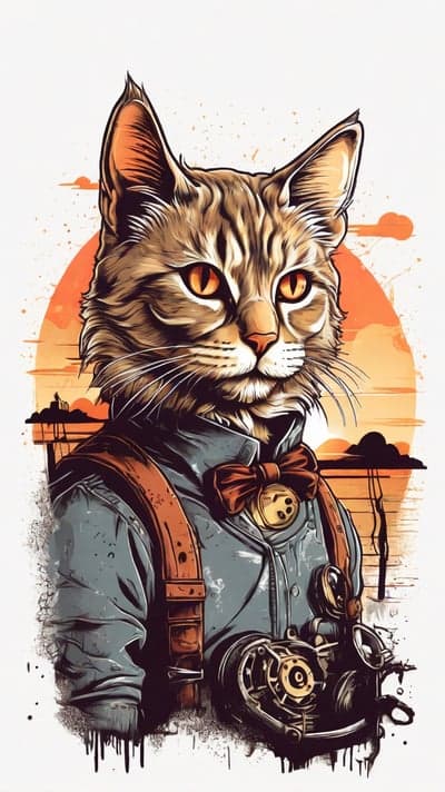 Steampunk Cat Photographer with Vintage Camera