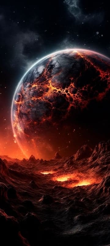 Fiery Volcanic Planet Landscape with Lava Flows
