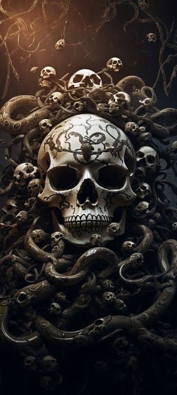Medusa skull with snakes and smaller skulls