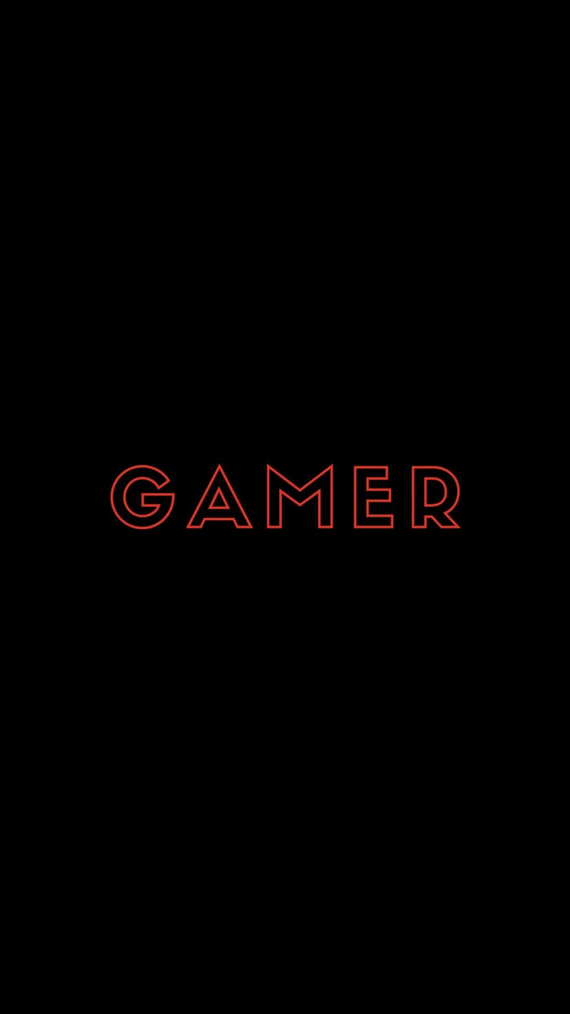GAMER text in glowing neon red capital letters centered on a solid black vertical background with a soft light aura.