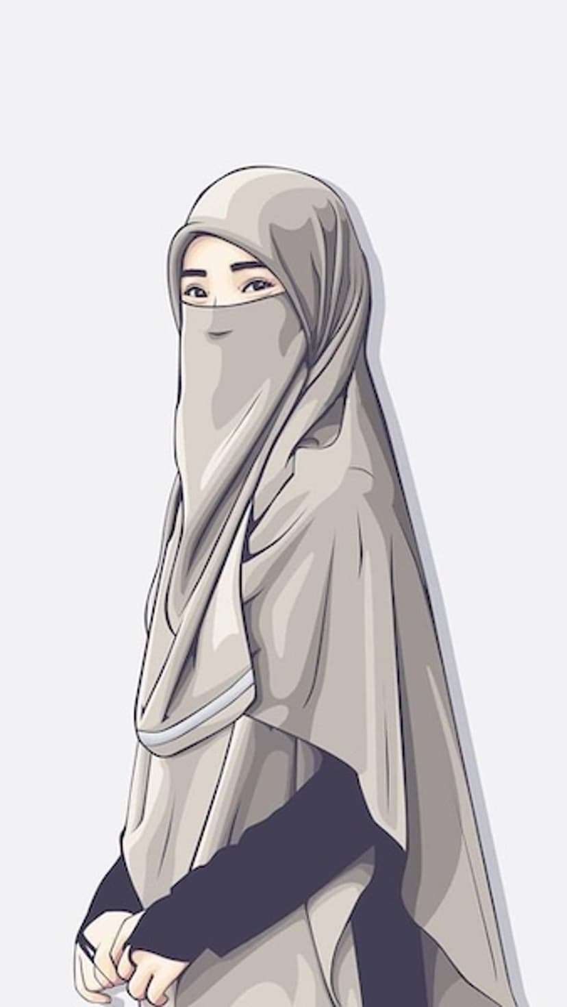 Muslim woman wearing a layered niqab and hijab with soft fabric textures against a minimalist muted background.