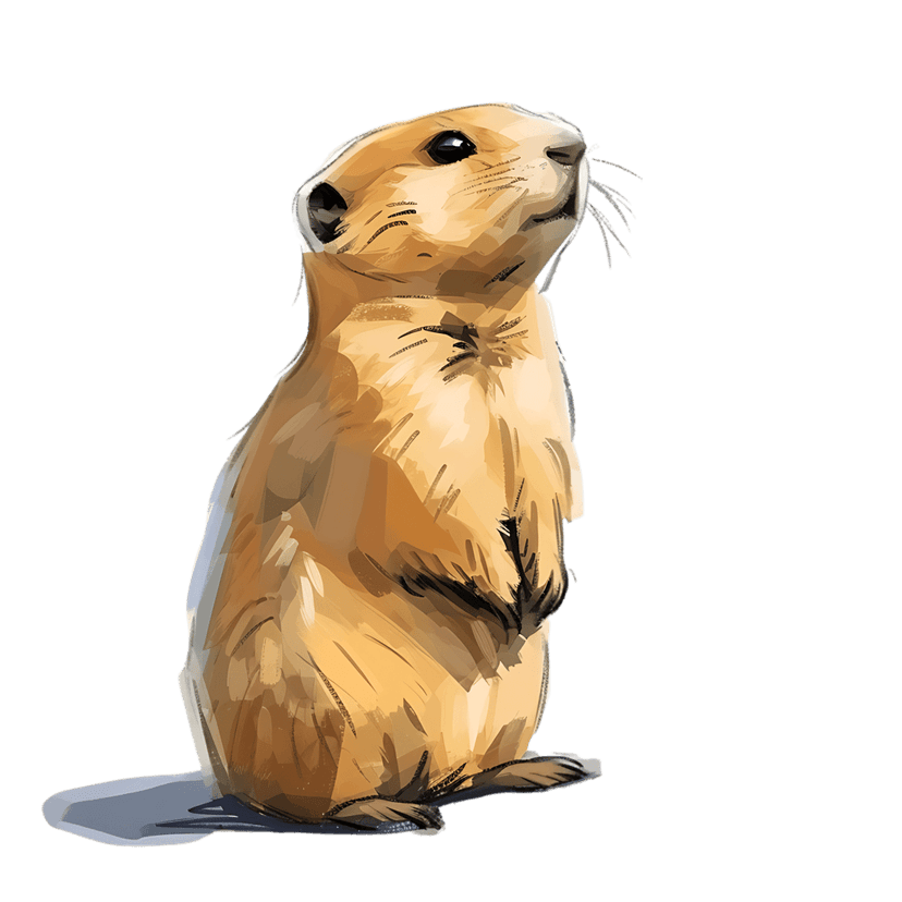 Prairie dog watercolor painting showing alert standing pose with textured brown fur on a black background.