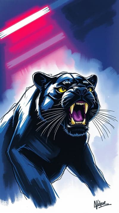 Neon Roaring Black Panther Fierce Mobile Wallpaper
