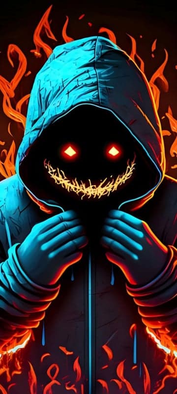 Fiery Demon Hoodie: Glowing Eyes and Sinister Grin