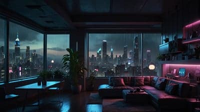 Cyberpunk Cityscape Penthouse View Phone Background