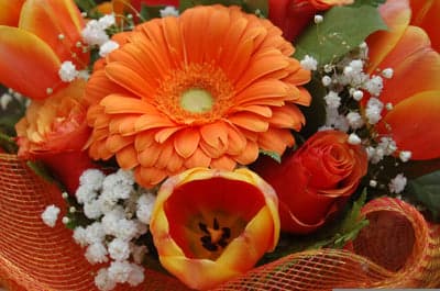 Vibrant Orange Flower Bouquet: Gerbera, Roses, and Tulips
