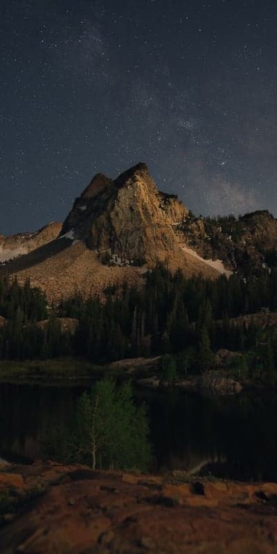 Mountain Majesty Bathed in Starlight Over a Serene Lake