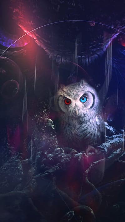 Dual Eyed Mythical Owl Dark Fantasy Phone Wallpaper