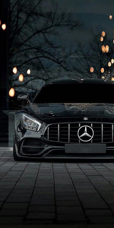 Black Mercedes AMG GT Front View Night Shot