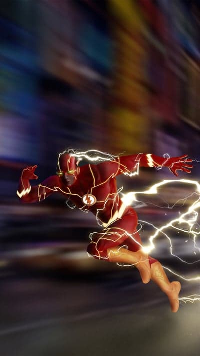 The Flash running at super speed with lightning effects
