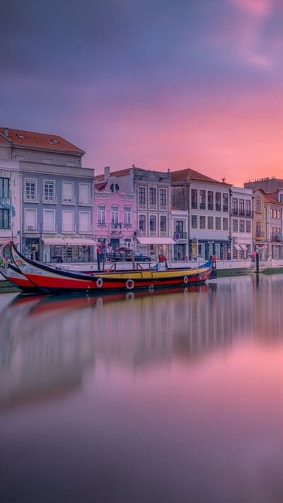 Aveiro's Embrace- Canal Reflections at Sunset