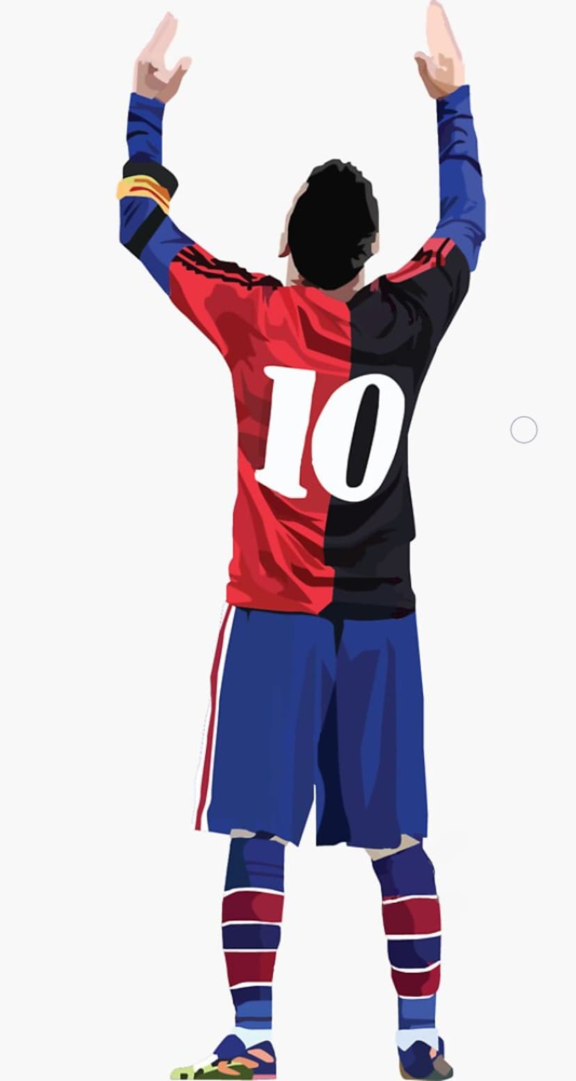 Footballer in a red and black split jersey with number 10 raises both arms against a plain white background.
