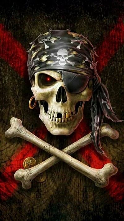 Cursed Jolly Roger Skull and Red X Pirate Phone Wallpaper