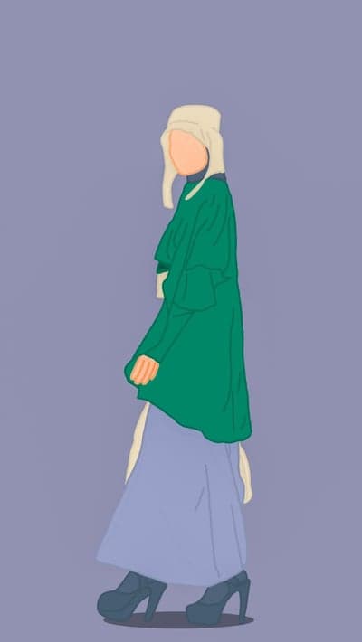 Minimalist Illustration of a Woman in Green and Purple