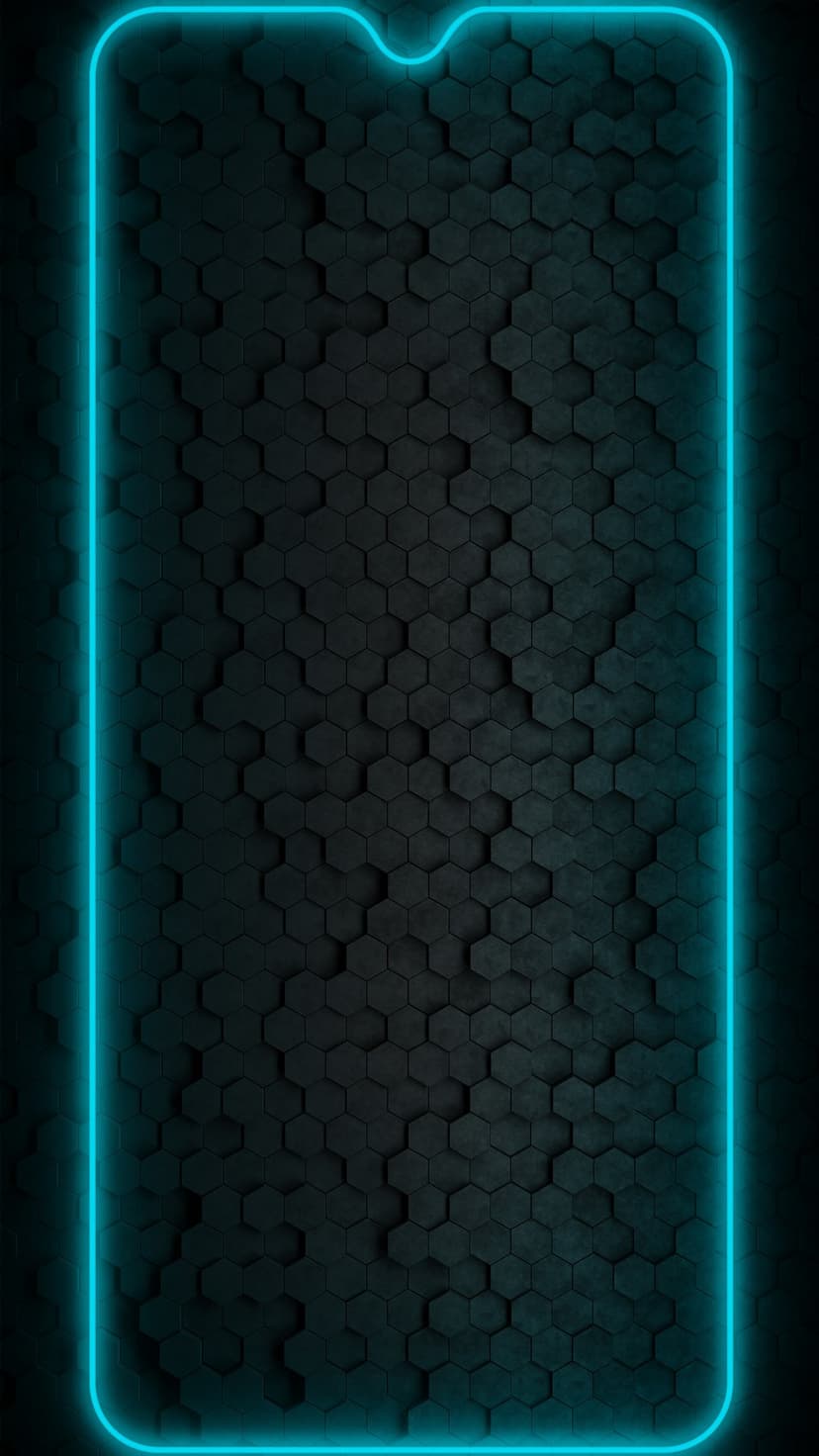 Radiant cyan hexagons form a repeating geometric honeycomb pattern over a dark, grainy textured surface.
