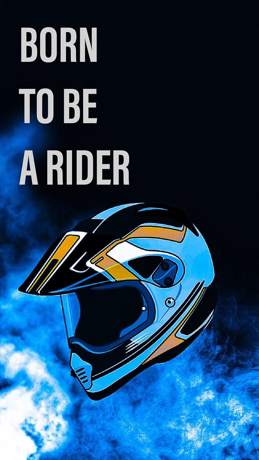 Motocross helmet featuring white text against swirling blue smoke on a black background for mobile phone screens.
