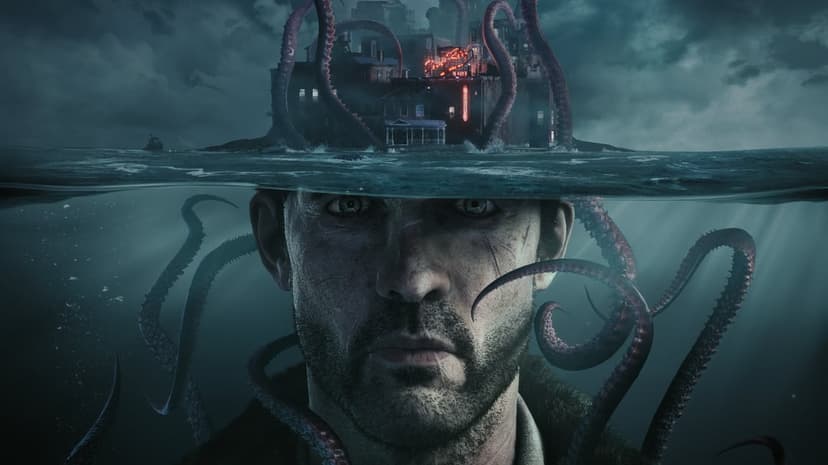 Sherlock Holmes game wallpaper features a detective silhouette amidst glowing blue tentacles and dark ocean waves.