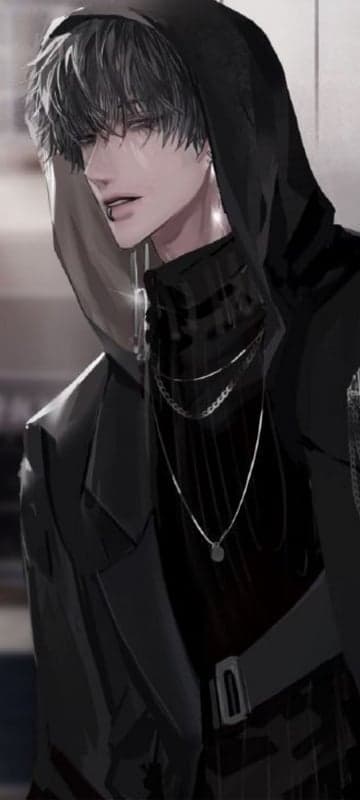 Anime man with piercings and chains in hoodie