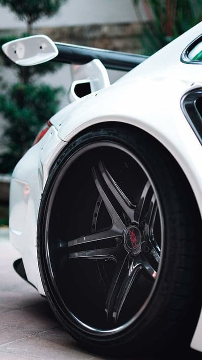 White Porsche Custom Wheel and Spoiler Phone Wallpaper